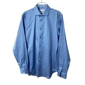 New Calvin Klein Men's Large Blue Infinite Non Iron Slim Fit Dress Shirt